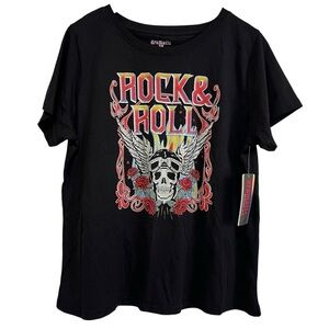 NWT Black Rock & Roll Graphic T-Shirt with Rhinestones by Dramatic Size 3X